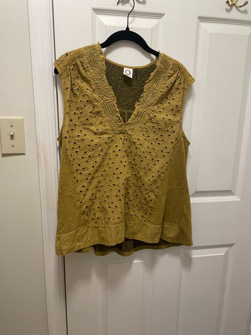 Akemi and Kim Sleeveless Eyelet V-Neck Top in Mustard